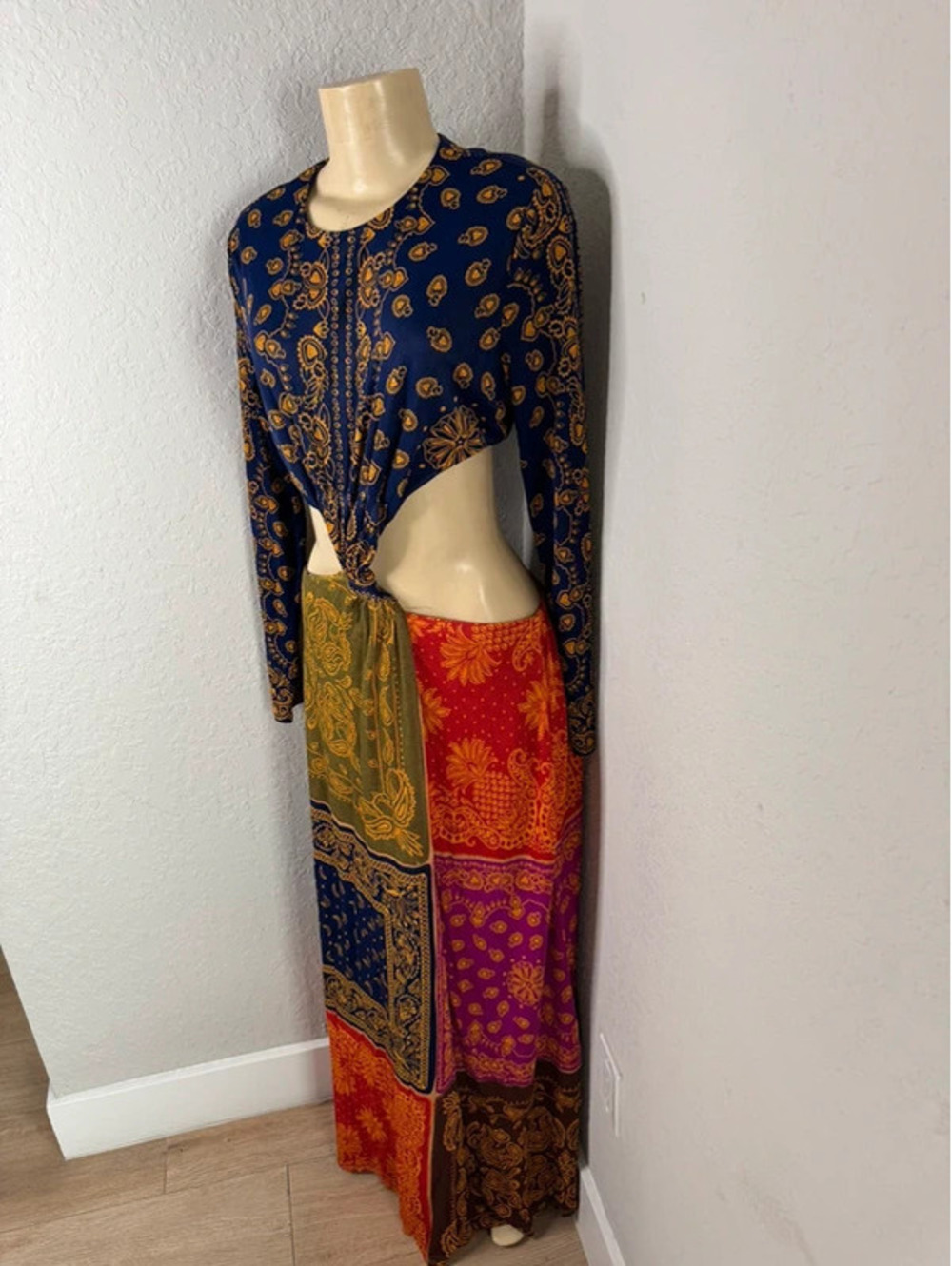 Auth NWT Farm Rio Women’s Large Paisley Patchwork Cutout Maxi Dress Anthropology - Picture 6 of 9